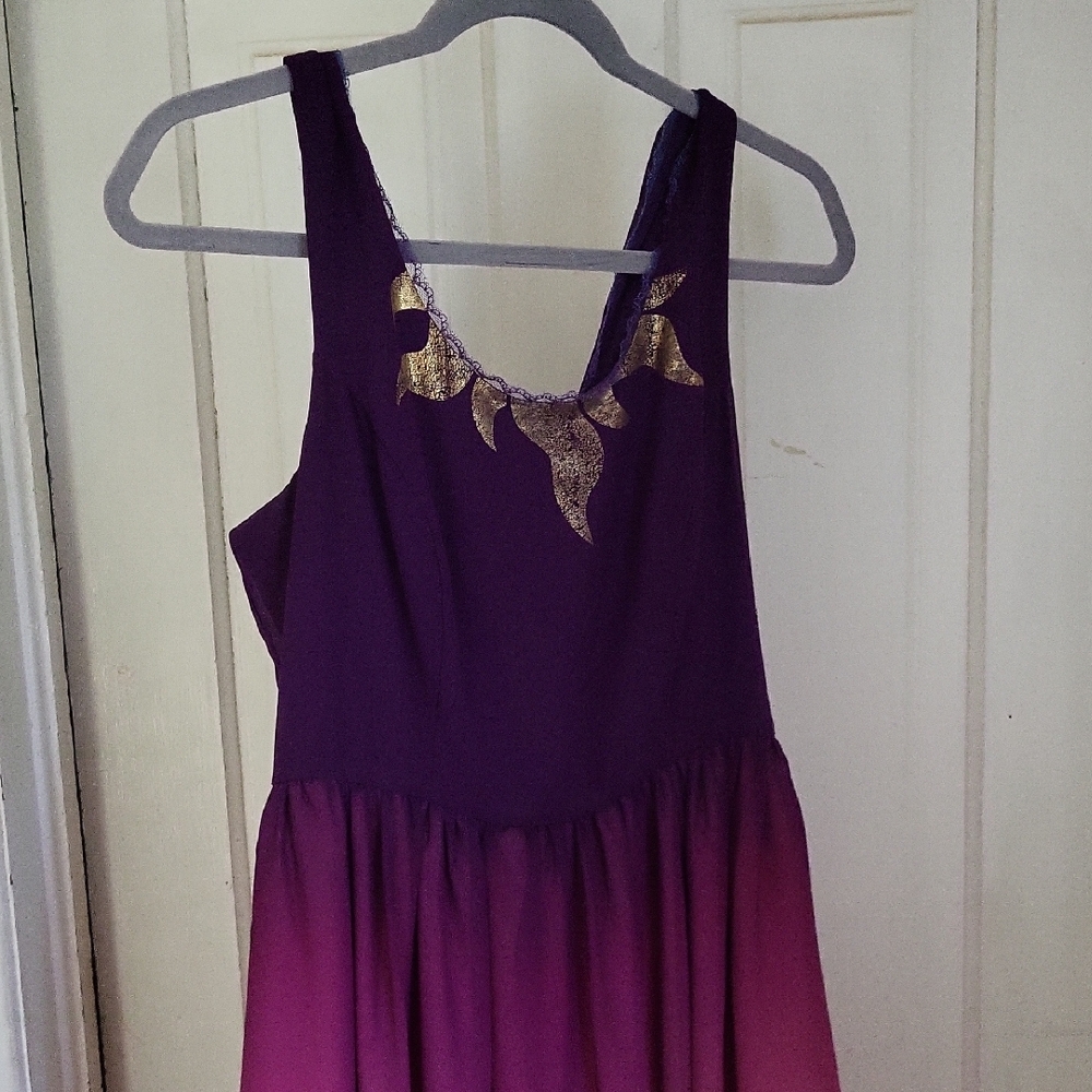 Her Universe Disney Tangled Rapunzel  Ombre Purple Dress with Gold Details